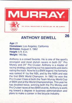 1984 Donruss BMX #26 Anthony Sewell Back